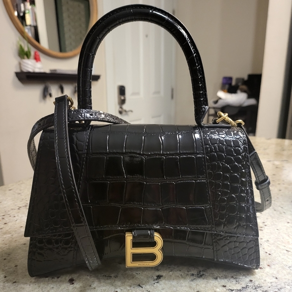 Balenciaga Hourglass Small Croc-Embossed Top-Handle Bag - Picture 1 of 10